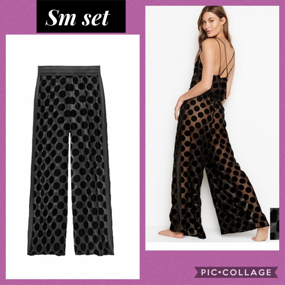 Vs dot mesh pant satin tie cami black dot Sz Sm